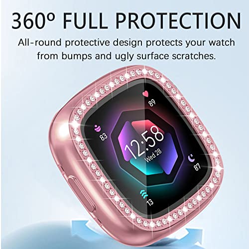 Wugongyan Compatible with Fitbit Versa 4 & Fitbit Sense 2 Screen Protector Case Bling Diamond Crystal TPU Full Protective Face Cover for Women Girls Smartwatch Accessories(5-Pack, Brilliant Colors)