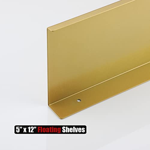 JQK Floating Shelves, Gold Wall Shelves for Bathroom/Living Room/Bedroom/Kitchen Decor, Wall Mounted Set of 2, 16 Inch Metal Golden, FSL16-BG-P2