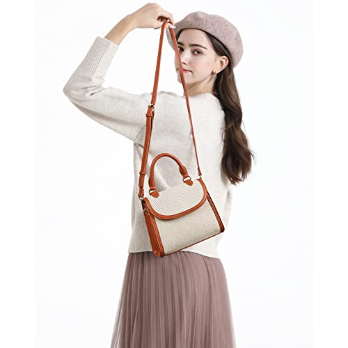 Telena Crossbody Bags for Women, Vegan Leather Purses for Women Crossbody Handbags with Adjustable Shoulder Strap Beige with Brown