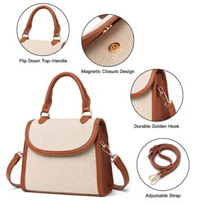 Telena Crossbody Bags for Women, Vegan Leather Purses for Women Crossbody Handbags with Adjustable Shoulder Strap Beige with Brown