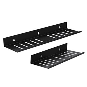fsiyouda 2 pack sturdy and durable floating shelves, easy to install metal wall shelf, modern style wall mounted shelves for bathroom, living room, kitchen, bedroom, black