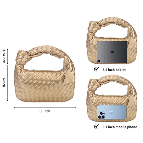 JBB Woven Handbag Bag for Women Leather Shoulder Bags Knotted Purse Soft Mini Hobo Clutch