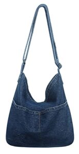 aieoe denim hobo bags for women handbags school vintage messenger bag jean backpack aesthetic crossbody tote navy blue