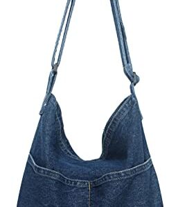 AIEOE Denim Hobo Bags for Women Handbags School Vintage Messenger Bag Jean Backpack Aesthetic Crossbody Tote Navy Blue