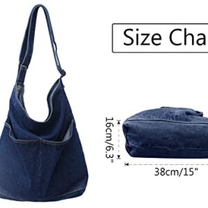 AIEOE Denim Hobo Bags for Women Handbags School Vintage Messenger Bag Jean Backpack Aesthetic Crossbody Tote Navy Blue