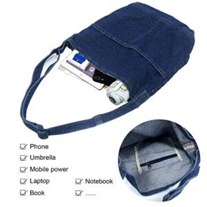 AIEOE Denim Hobo Bags for Women Handbags School Vintage Messenger Bag Jean Backpack Aesthetic Crossbody Tote Navy Blue