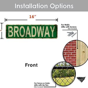 Broadway Metal Tin Sign Funny Vintage Slim Street Tin Signs 16 x 4 Inch Wall Art Decor Iron Poster for Home Farmhouse Bar Cafe Garage Indoor Outdoor Gifts