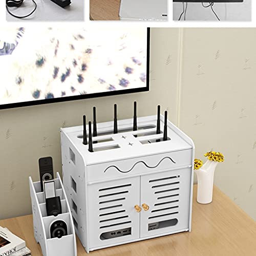 Router Storage Box,3-Layer Bracket Floating Wall Shelf Solid Wood WiFi Router Storage Rack Desktop Ornament Storage Box (Color : White, Size : 31×21.5×27cm)