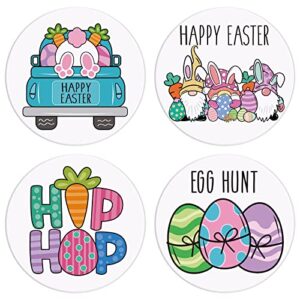 whaline 4pcs easter ceramic coaster set bunny gnome egg carrot prints drink coasters cartoon style absorbent coasters for easter egg hunt home decor table protection housewarming gifts