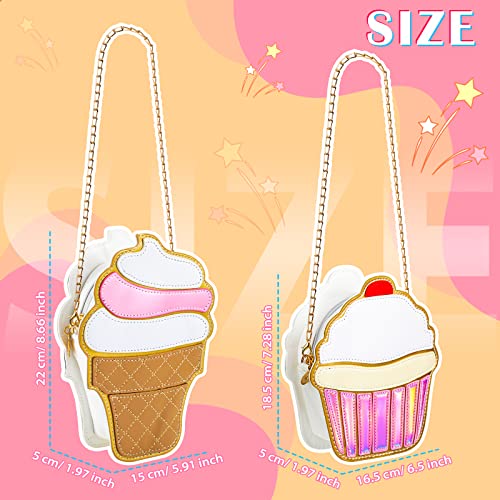 2 Pieces Cupcake Ice Cream Crossbody Handbag Cupcake PU Crossbody Shoulder Bag Ice-cream Crossbody Small Purse Cell Phone Shoulder Bag for Girls Women