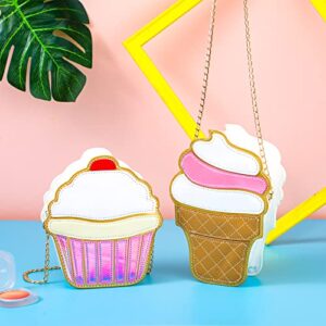 2 Pieces Cupcake Ice Cream Crossbody Handbag Cupcake PU Crossbody Shoulder Bag Ice-cream Crossbody Small Purse Cell Phone Shoulder Bag for Girls Women