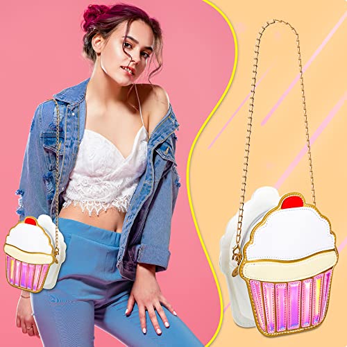 2 Pieces Cupcake Ice Cream Crossbody Handbag Cupcake PU Crossbody Shoulder Bag Ice-cream Crossbody Small Purse Cell Phone Shoulder Bag for Girls Women