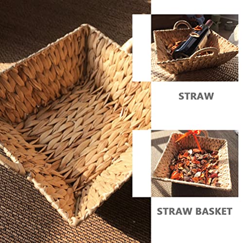 Zerodeko Straw Storage Basket Hyacinth Storage Basket with Handles Wicker Basket for Organizing Woven Box Cube Basket Bin Shelf Seagrass Weave Organizer for Nursery Organizing Toys