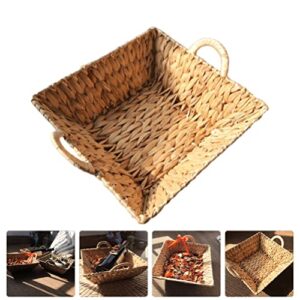 Zerodeko Straw Storage Basket Hyacinth Storage Basket with Handles Wicker Basket for Organizing Woven Box Cube Basket Bin Shelf Seagrass Weave Organizer for Nursery Organizing Toys