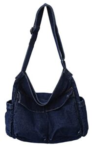 aieoe jean purse large crossbody bags for women with cup holder purses sides pockets aesthetic tote bag navy blue-02