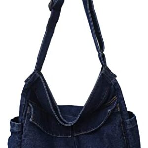 AIEOE Jean Purse Large Crossbody Bags for Women with Cup Holder Purses Sides Pockets Aesthetic Tote Bag Navy Blue-02