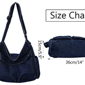 AIEOE Jean Purse Large Crossbody Bags for Women with Cup Holder Purses Sides Pockets Aesthetic Tote Bag Navy Blue-02