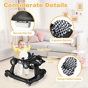 GLACER 4-in-1 Baby Walker, Folding Infant Walker with Adjustable Height & Speed, Music Box with Light, Steering Wheel, Soft Cushion, Toddler Toy Activity Center for Babies Aged 6-18 Months