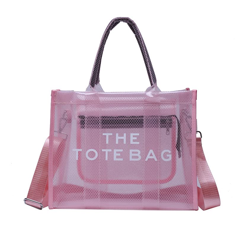 HEANTTV The Tote Bag, Clear Tote Bag for Women Plastic Tote Bag Crossbody Beach Bag PVC Travel Bag (Pink)