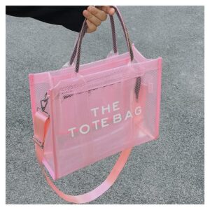 HEANTTV The Tote Bag, Clear Tote Bag for Women Plastic Tote Bag Crossbody Beach Bag PVC Travel Bag (Pink)