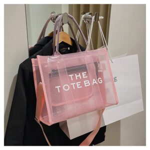 HEANTTV The Tote Bag, Clear Tote Bag for Women Plastic Tote Bag Crossbody Beach Bag PVC Travel Bag (Pink)