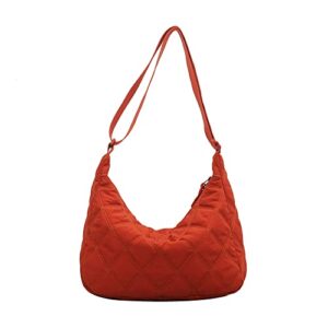 hobo bags for women fashion puffer shoulder bag small tote crossbody bags for women casual satchel purses (orange)