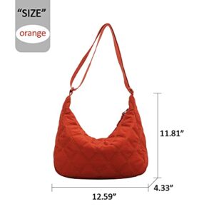 Hobo Bags for Women Fashion Puffer Shoulder Bag Small Tote Crossbody Bags for Women Casual Satchel Purses (Orange)