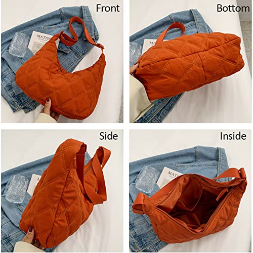 Hobo Bags for Women Fashion Puffer Shoulder Bag Small Tote Crossbody Bags for Women Casual Satchel Purses (Orange)