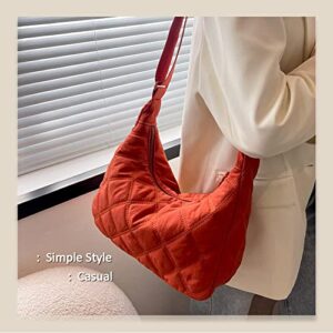 Hobo Bags for Women Fashion Puffer Shoulder Bag Small Tote Crossbody Bags for Women Casual Satchel Purses (Orange)