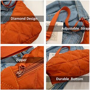 Hobo Bags for Women Fashion Puffer Shoulder Bag Small Tote Crossbody Bags for Women Casual Satchel Purses (Orange)