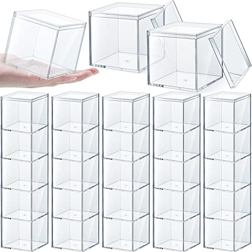 Yulejo 30 Pieces Clear Acrylic Box with Lid Plastic Clear Acrylic Square Cube Acrylic Display Boxes for Storage Organizer Acrylic Stackable Containers 3.3 x 3.3 x 3.3 Inch for Candy Pill Tiny Jewelry