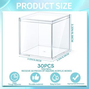 Yulejo 30 Pieces Clear Acrylic Box with Lid Plastic Clear Acrylic Square Cube Acrylic Display Boxes for Storage Organizer Acrylic Stackable Containers 3.3 x 3.3 x 3.3 Inch for Candy Pill Tiny Jewelry