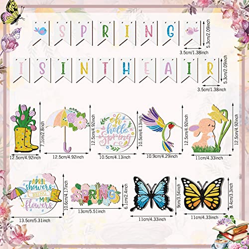 Marsui 27 Pieces Hello Spring Tiered Tray Decor Set Spring Flowers Butterfly Tiered Tray Decorations Spring Table Wooden Sign Rustic Farmhouse Decor for Spring Easter Home Kitchen Party Decor (Null)