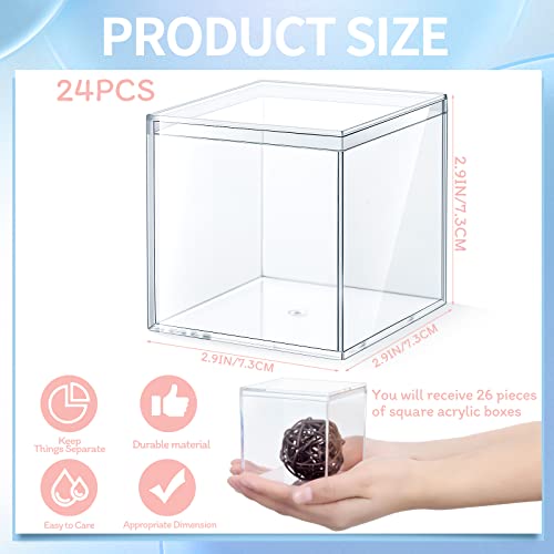 Yulejo Clear Acrylic Box with Lid Plastic Square Cube Display for Storage Stackable Container Pill Candy Jewelry Gift Card Party Favors 2.9 x Inch (24 Pieces)