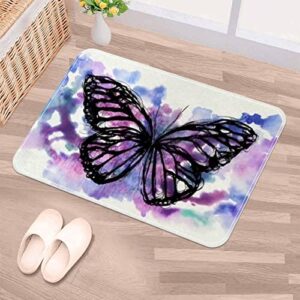 Purple Butterfly Watercolor, Indoor Door Mat Durable Front Door Mats Entryway Rug Non-Slip Absorbent Area Rugs Resist Dirt Rugs for Room Decor, 24"x16"