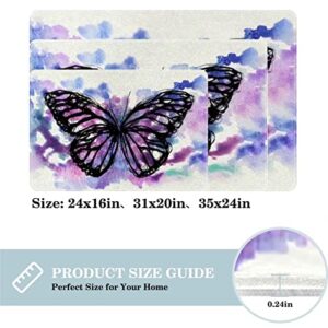 Purple Butterfly Watercolor, Indoor Door Mat Durable Front Door Mats Entryway Rug Non-Slip Absorbent Area Rugs Resist Dirt Rugs for Room Decor, 24"x16"