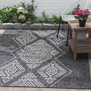 fh home flat woven outdoor rug – waterproof, easy to clean, stain resistant – premium polypropylene yarn – boho moroccan – porch, balcony, laundry room – ariana – charcoal – 2ft 7in x 4ft 11in