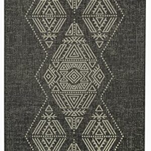 FH Home Flat Woven Outdoor Rug - Waterproof, Easy to Clean, Stain Resistant - Premium Polypropylene Yarn - Boho Moroccan - Porch, Balcony, Laundry Room - Ariana - Charcoal - 2ft 7in x 4ft 11in