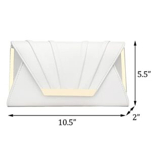 KKXIU Charming Pleated Satin Clutch Evening Purse and Handbag for Women Leather Crossbody Wedding Party Bridal Bag (Cream White)