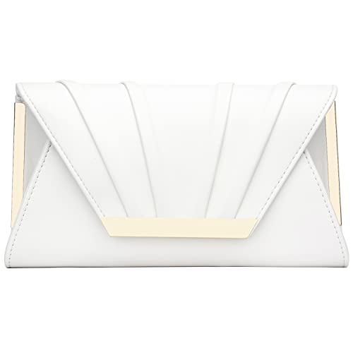 KKXIU Charming Pleated Satin Clutch Evening Purse and Handbag for Women Leather Crossbody Wedding Party Bridal Bag (Cream White)