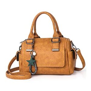 GJGJTER Women Star Pendant Tote Bag Soft Leather Boston Bags Shoulder Bags Satchel Purse-Brown