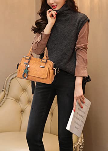 GJGJTER Women Star Pendant Tote Bag Soft Leather Boston Bags Shoulder Bags Satchel Purse-Brown