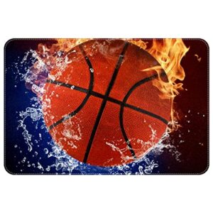 basketball ball in fire flames and splashing, indoor door mat durable front door mats entryway rug non-slip absorbent area rugs resist dirt rugs for room decor, 24″x16″