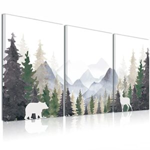 bincue natural landscape canvas wall art 3 piece foggy forest and mountain canvas wall art framed painting 12″x16″ bedroom living room office decor