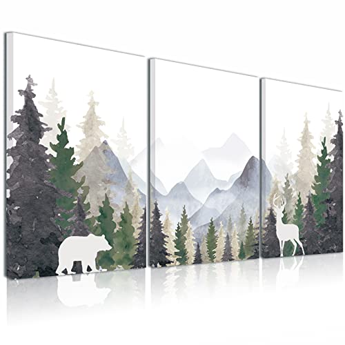 BINCUE Natural Landscape Canvas Wall Art 3 Piece Foggy Forest and Mountain Canvas Wall Art Framed Painting 12"x16" Bedroom Living Room Office Decor