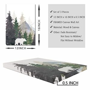 BINCUE Natural Landscape Canvas Wall Art 3 Piece Foggy Forest and Mountain Canvas Wall Art Framed Painting 12"x16" Bedroom Living Room Office Decor