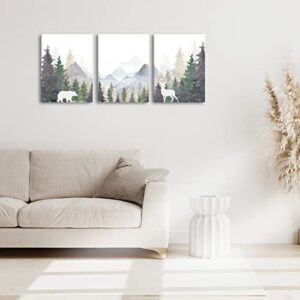 BINCUE Natural Landscape Canvas Wall Art 3 Piece Foggy Forest and Mountain Canvas Wall Art Framed Painting 12"x16" Bedroom Living Room Office Decor