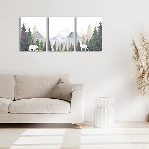 BINCUE Natural Landscape Canvas Wall Art 3 Piece Foggy Forest and Mountain Canvas Wall Art Framed Painting 12"x16" Bedroom Living Room Office Decor