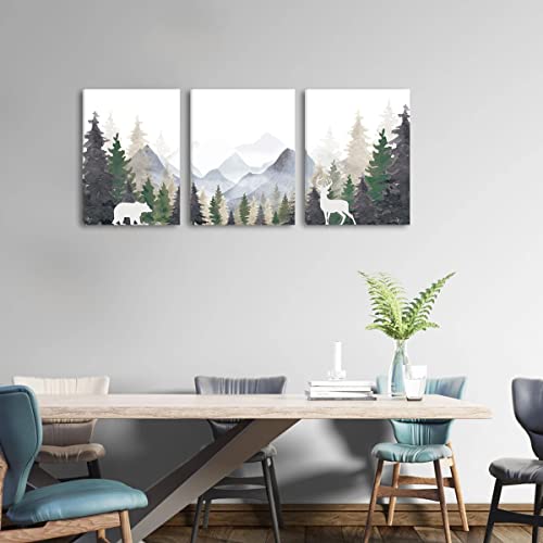 BINCUE Natural Landscape Canvas Wall Art 3 Piece Foggy Forest and Mountain Canvas Wall Art Framed Painting 12"x16" Bedroom Living Room Office Decor