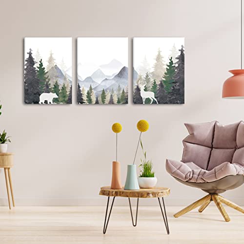 BINCUE Natural Landscape Canvas Wall Art 3 Piece Foggy Forest and Mountain Canvas Wall Art Framed Painting 12"x16" Bedroom Living Room Office Decor